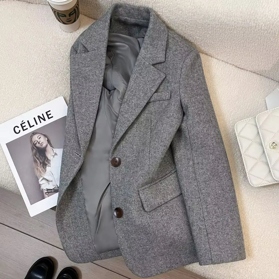 Lucía | Blazer gris de espiga