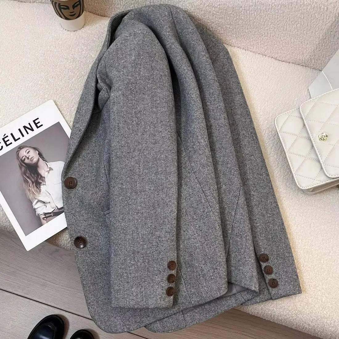 Lucía | Blazer gris de espiga